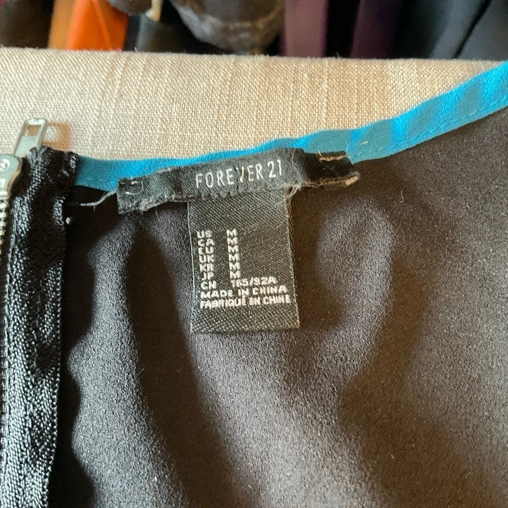 Forever 21 Black and White Tank Top with Blue Trim